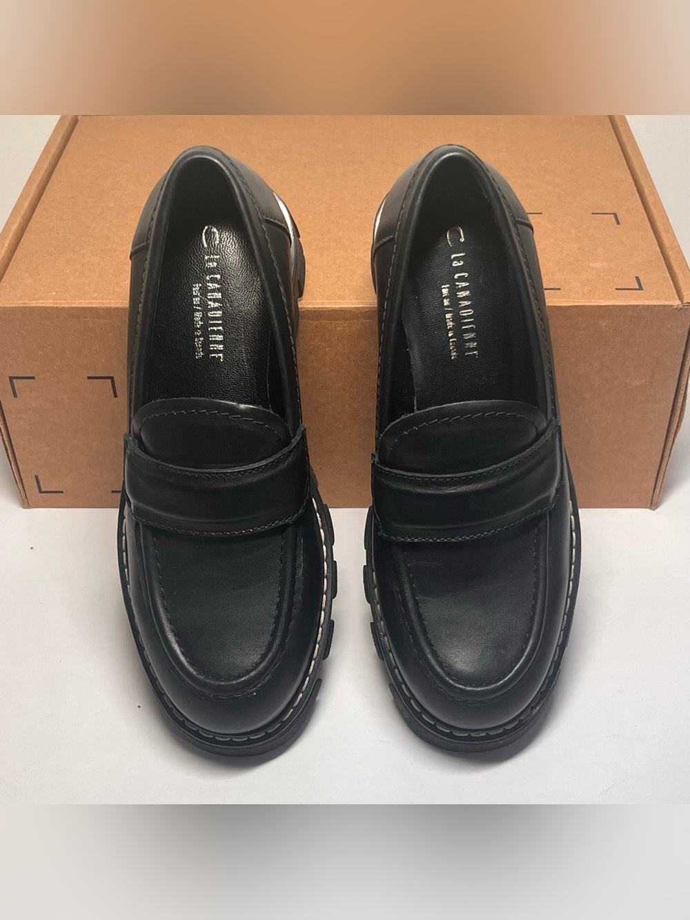 La Canadienne Douglas  Leather Chunky Penny Loafers - Picture 5 of 7